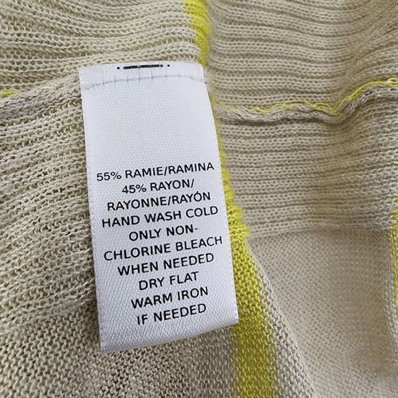 Ann Taylor Loft Sweater Lg Open Front Knit Cardigan Beige Yellow Striped Pockets - Picture 8 of 9
